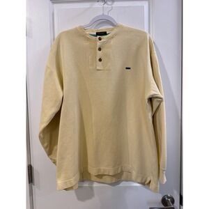 Alexander Julian Colours Men Large Yellow Ribbed Cotton Long Sleeve Henley Shirt